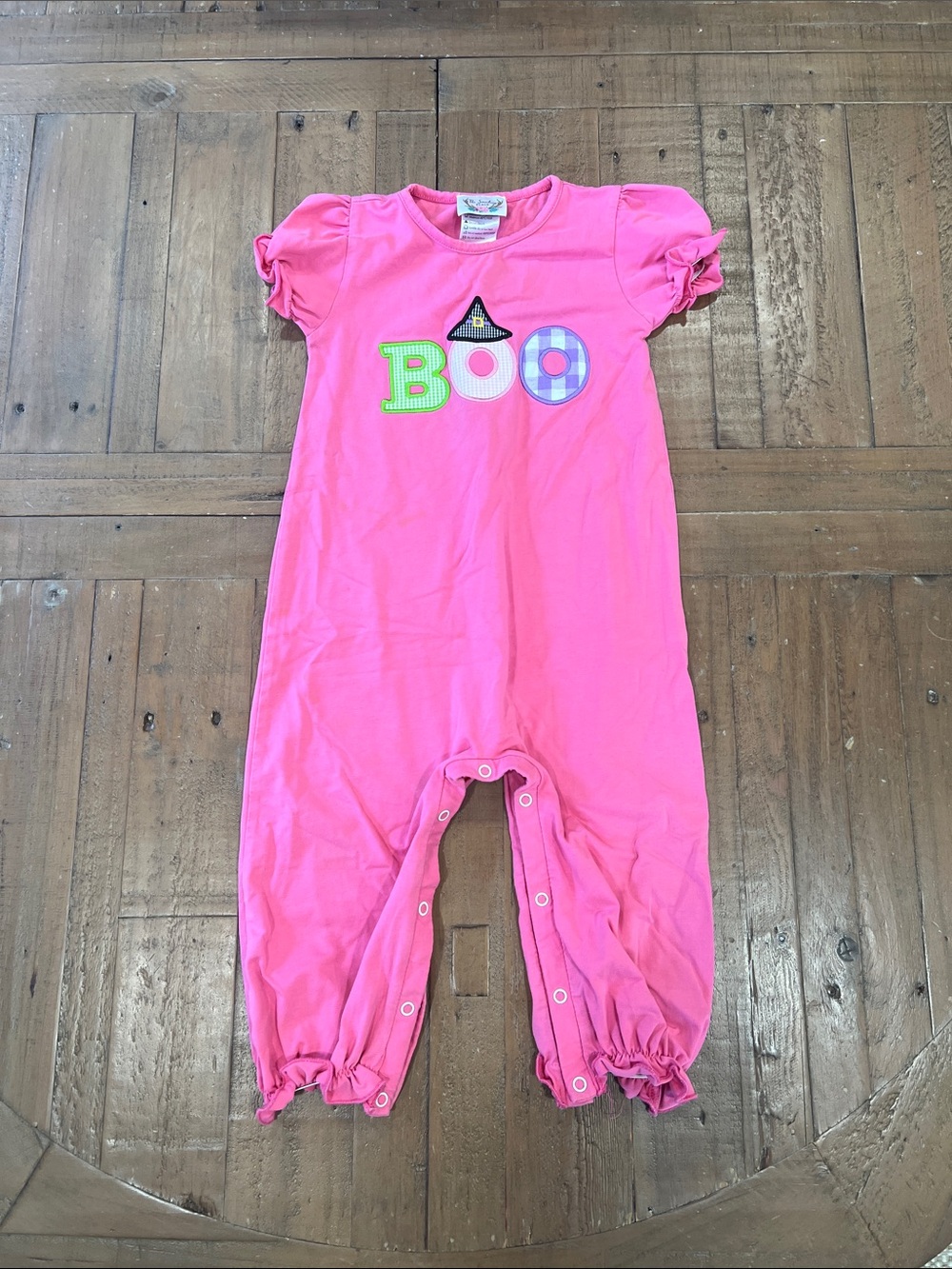 Smocking place Halloween "BOO" Pink ruffled Romper 0-24 Months